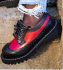 Zapatos Steel 4 Ojales Alcapone Negro Rojo