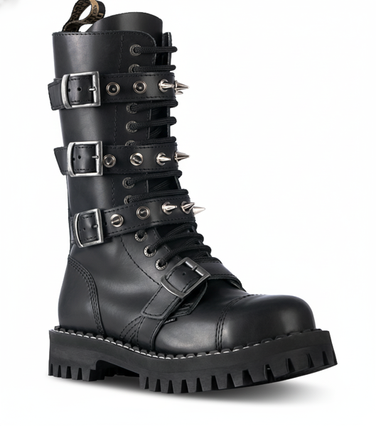 Botas Steel 15 Ojales Negro 4 Hebillas Zip Pyramid