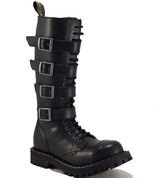 Botas Steel 20 ojales Con 4 Hebillas Negro