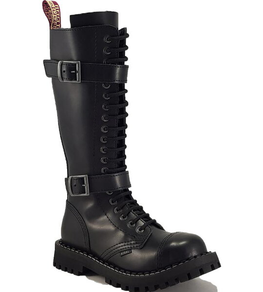 Botas Steel 20 ojales Con 2 Hebillas Negro