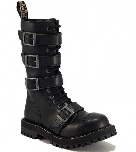 Botas Steel 15 Ojales Negro 4 Hebillas Zip