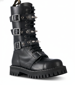 Botas Steel 15 Ojales Negro 4 Hebillas Zip Pyramid