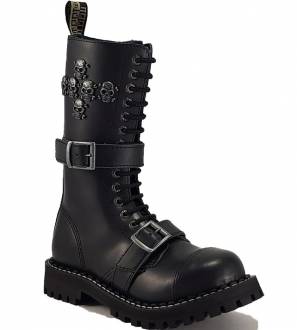 Botas Steel 15 Ojales Botas Negro con estampado de calavera